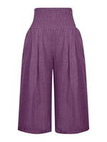 Smocked Wide-Leg Capri Pants