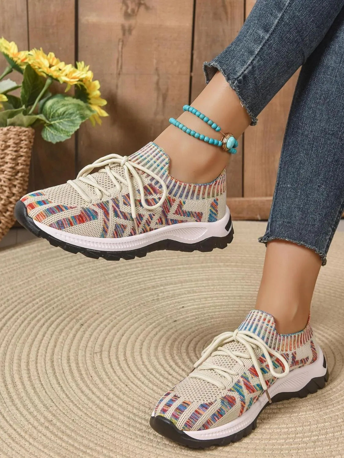 Mesh Knit Lace Up Athletic - Ladyez