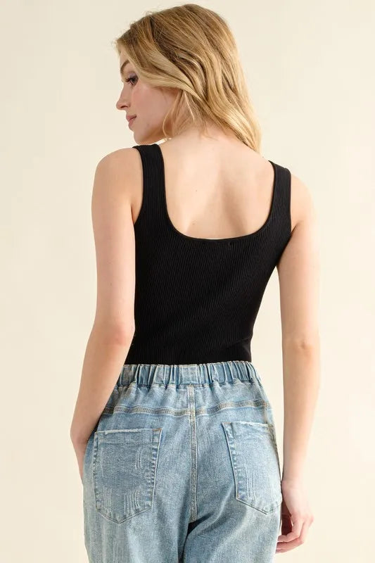 And The Why Ribbed Square Neck Bodysuit - Ladyez