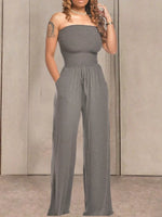 Strapless Smocked Wide-Leg Jumpsuit