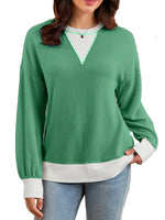 Two-Tone Ribbed Knit Sweatshirt