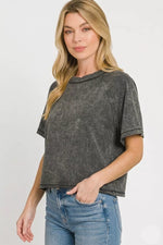 Zenana Acid Washed Round Neck Crop Tee