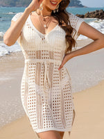 Openwork V-Neck Cap Sleeve Cover-Up - Ladyez