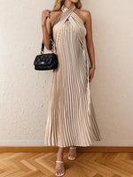 Pleated Halter Neck Midi Dress