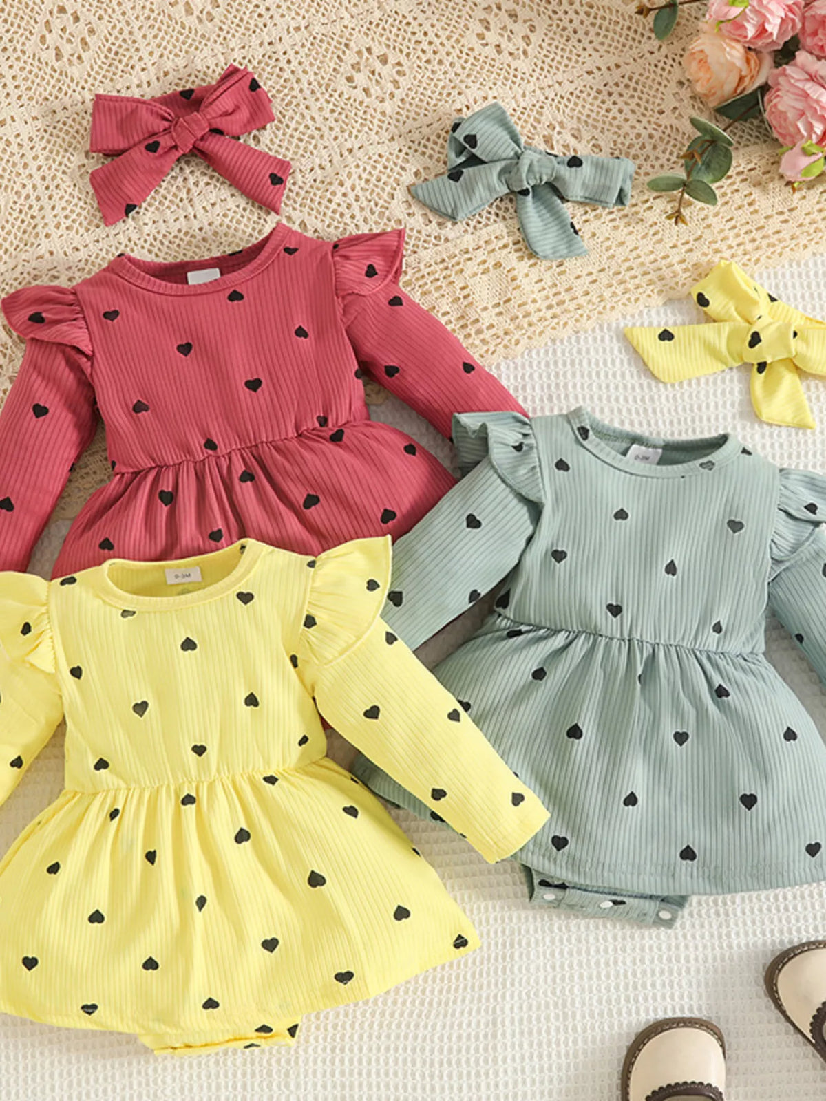 Children's Heart Print Dress & Headband Set