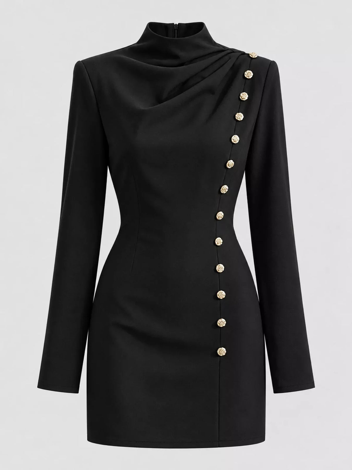 Full Size Decorative Button Mock Neck Mini Dress Plus Size