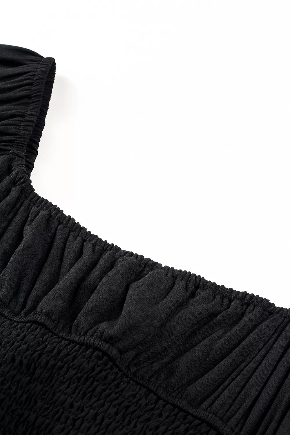 Solid Color Long Sleeve Shirred Drawstring Ruffle Mini Dress