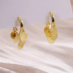 18K Gold-Plated Drop Hoop Earrings with Dangling Disc Charms