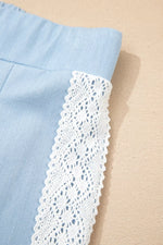 Lace Accent Floral Patched Pocket Pleated Wide Leg Slouchy Pants