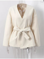 Surplice Tie Waist Dropped Shoulder Outerwear