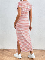 Honey Tied Striped Round Neck Short Sleeve Tee Dress - Ladyez