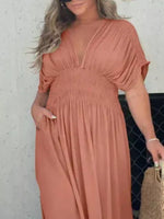 Full Size Slit V-Neck Smocked Waist Maxi Dress Plus Size
