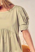 BiBi Cotton Span Knit With Puff Sleeve Baby Doll Top - Ladyez