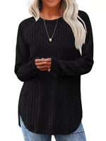 Ribbed Knit Long Sleeve T-Shirt