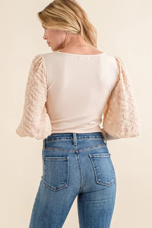 And The Why Textured Puff Sleeve Bodysuit - Ladyez