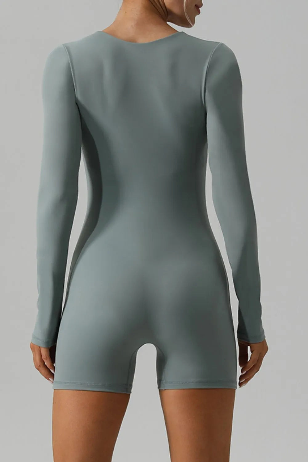 Square Neck Long Sleeve Active Romper - Ladyez