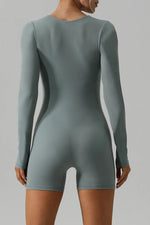 Square Neck Long Sleeve Active Romper - Ladyez