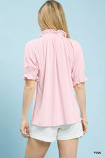 Umgee Textured Ruffle Sleeve V-Neck Top