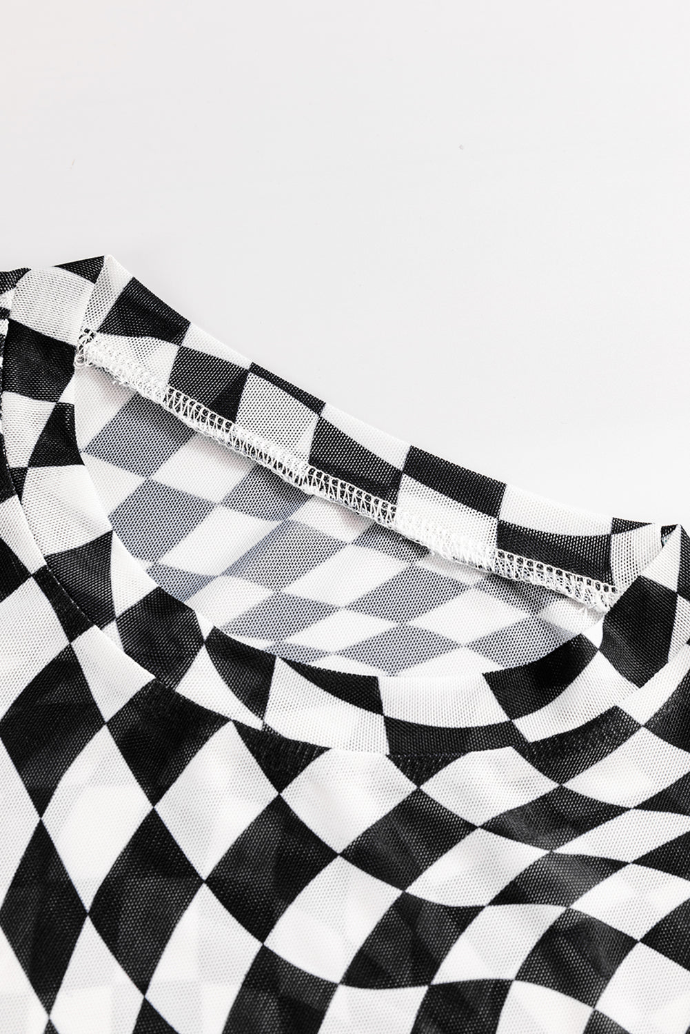 Checkered Mock Neck Long Sleeve Blouse - Ladyez