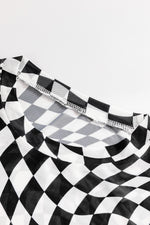 Checkered Mock Neck Long Sleeve Blouse - Ladyez