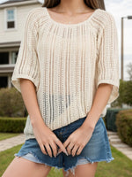 Openwork Round Neck Cover-Up - Ladyez