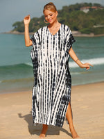 Tie-Dye V-Neck Half Sleeve Cover-Up - Ladyez