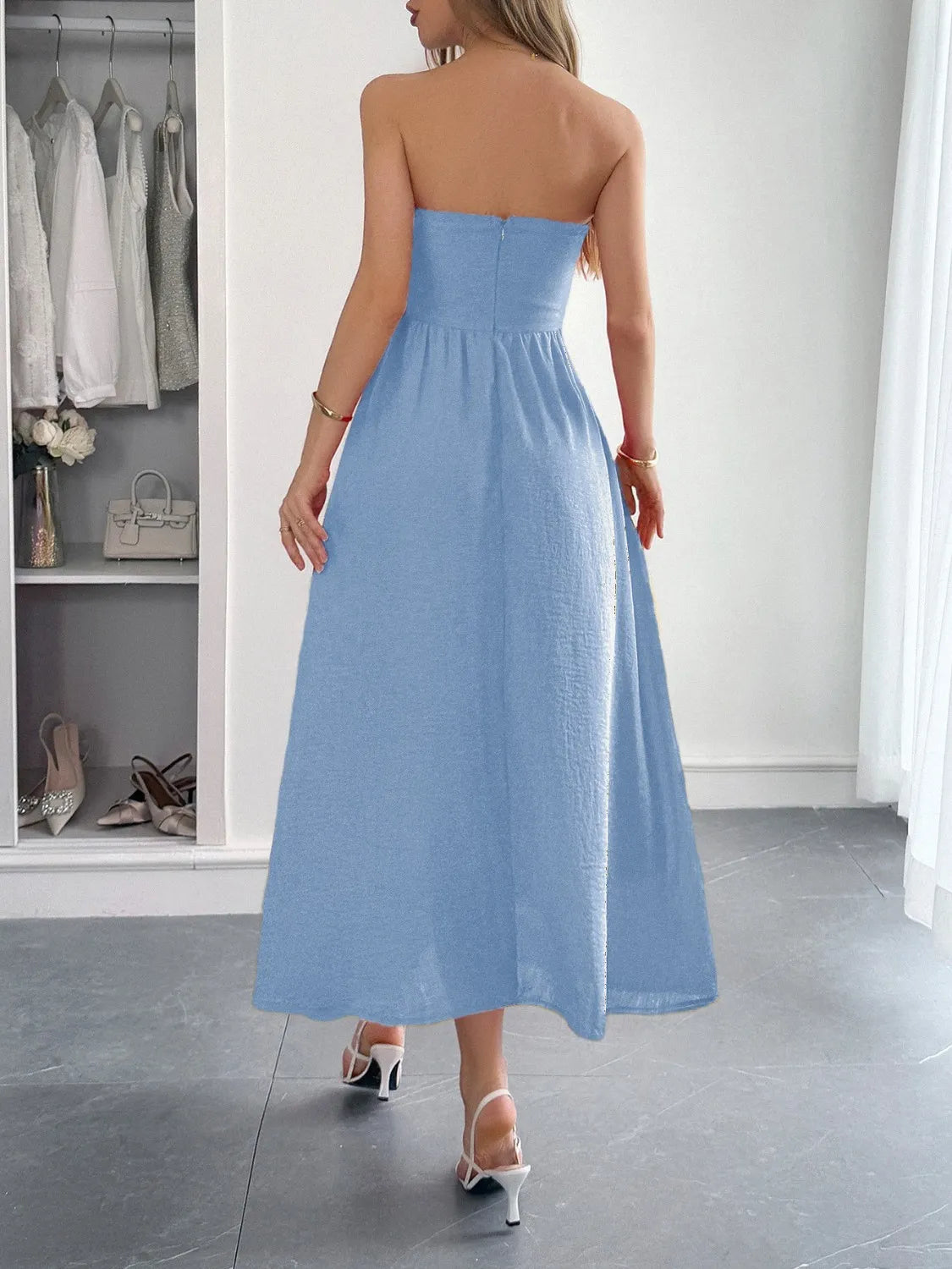 Strapless A-Line Midi Dress with Pockets - Ladyez