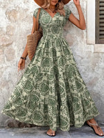 Vintage Floral Cap Sleeve Maxi Dress - Ladyez