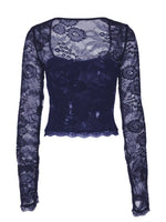 Sheer Lace Sleeve Square Neck T-Shirt