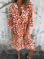 Full Size Printed Notched Half Sleeve Dress Plus Size