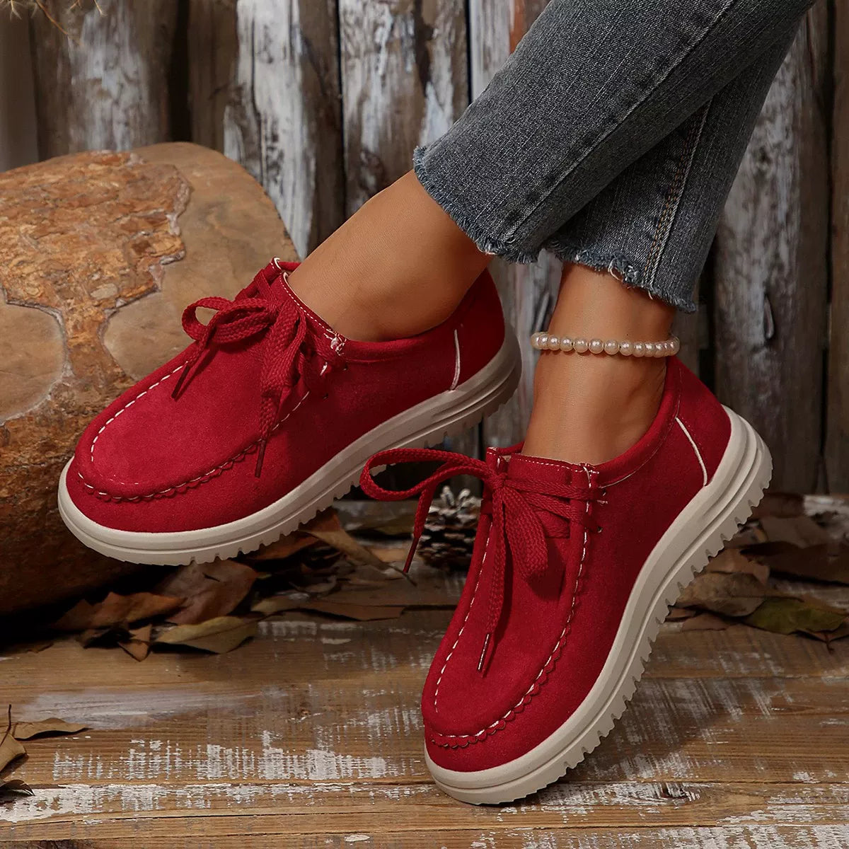 Lace-Up Round Toe Loafers