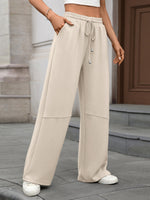 Drawstring High Waist Wide Leg Casual Pants