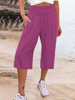 Smocked Wide-Leg Capri Pants