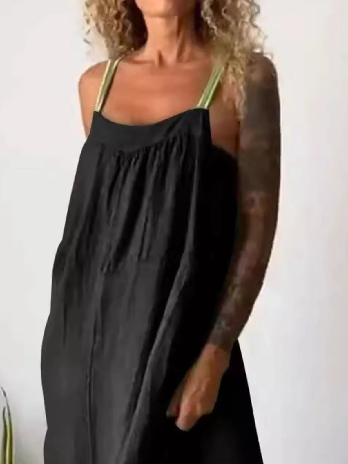 Full Size Ruched Cami Maxi Dress with Pockets Plus Size - Ladyez
