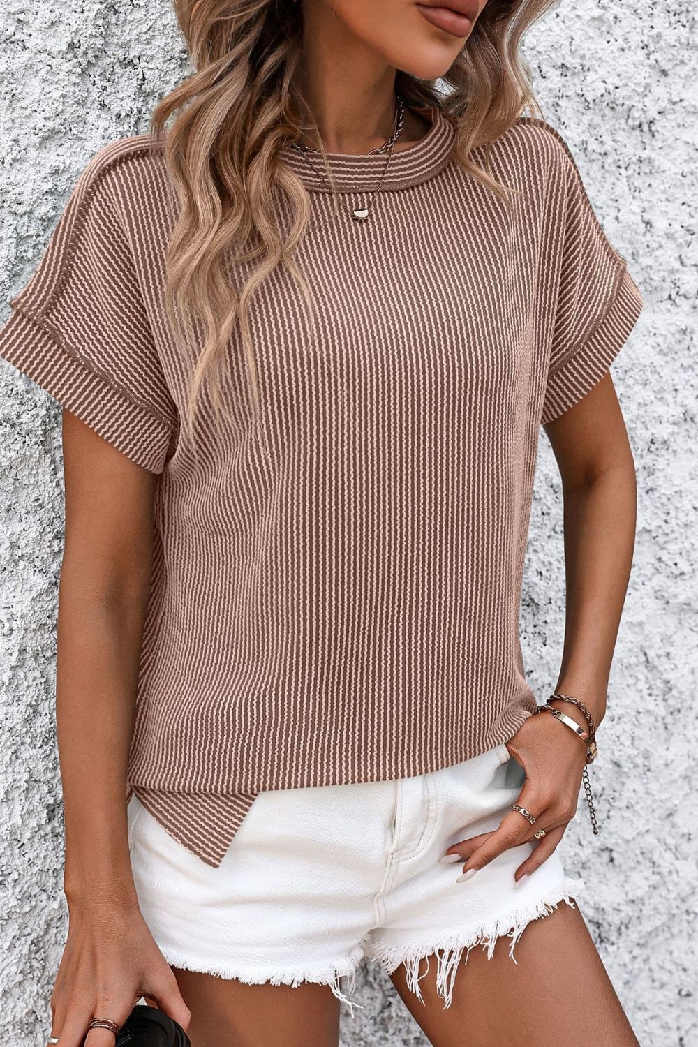 Mandy Striped Round Neck Short Sleeve T-Shirt - Ladyez