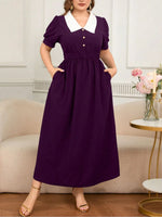 Plus Size Contrast Collar Short Sleeve Dress - Ladyez