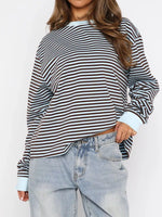 Striped Oversized Round Neck Sweatshirt