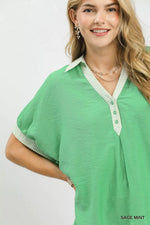 Umgee Oversized Contrast Stripe Trim Top