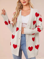 Heart Pattern Knit Button-Up Cardigan