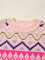 Multicolour Ethnic Christmas Pattern Knit Feather Cuffed Sweater