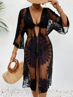 Lace Open Front Longline Cover-Up - Ladyez