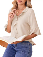 Ruffle Trim V-Neck Blouse