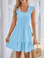 Smocked Square Neck Wide Strap Dress - Ladyez