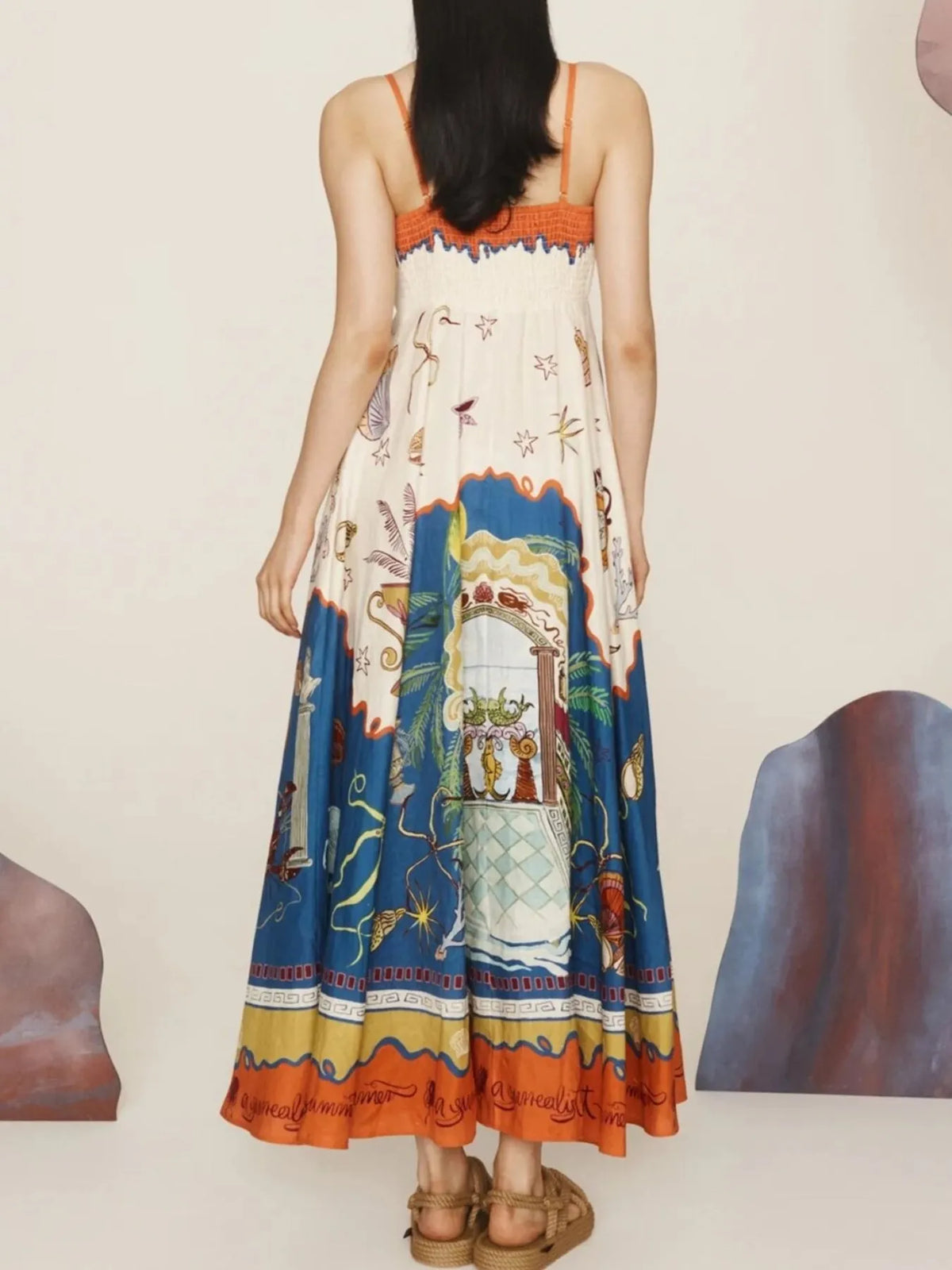 Printed Square Neck Maxi Cami Dress - Ladyez
