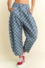 Jade By Jane Plus Size Pleated Checkered High Waist Barrel Pants - Ladyez