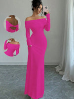 Off-Shoulder Long Sleeve Bodycon Maxi Dress - Ladyez