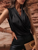 Sleeveless Wrap Draped Blouse - Ladyez