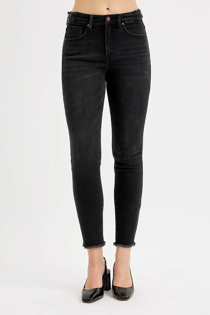 RISEN Full Size Tummy Control High Rise Adjustable Waist Skinny Jeans Plus Size - Ladyez