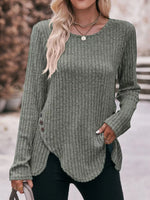 Ribbed Knit Long Sleeve T-Shirt