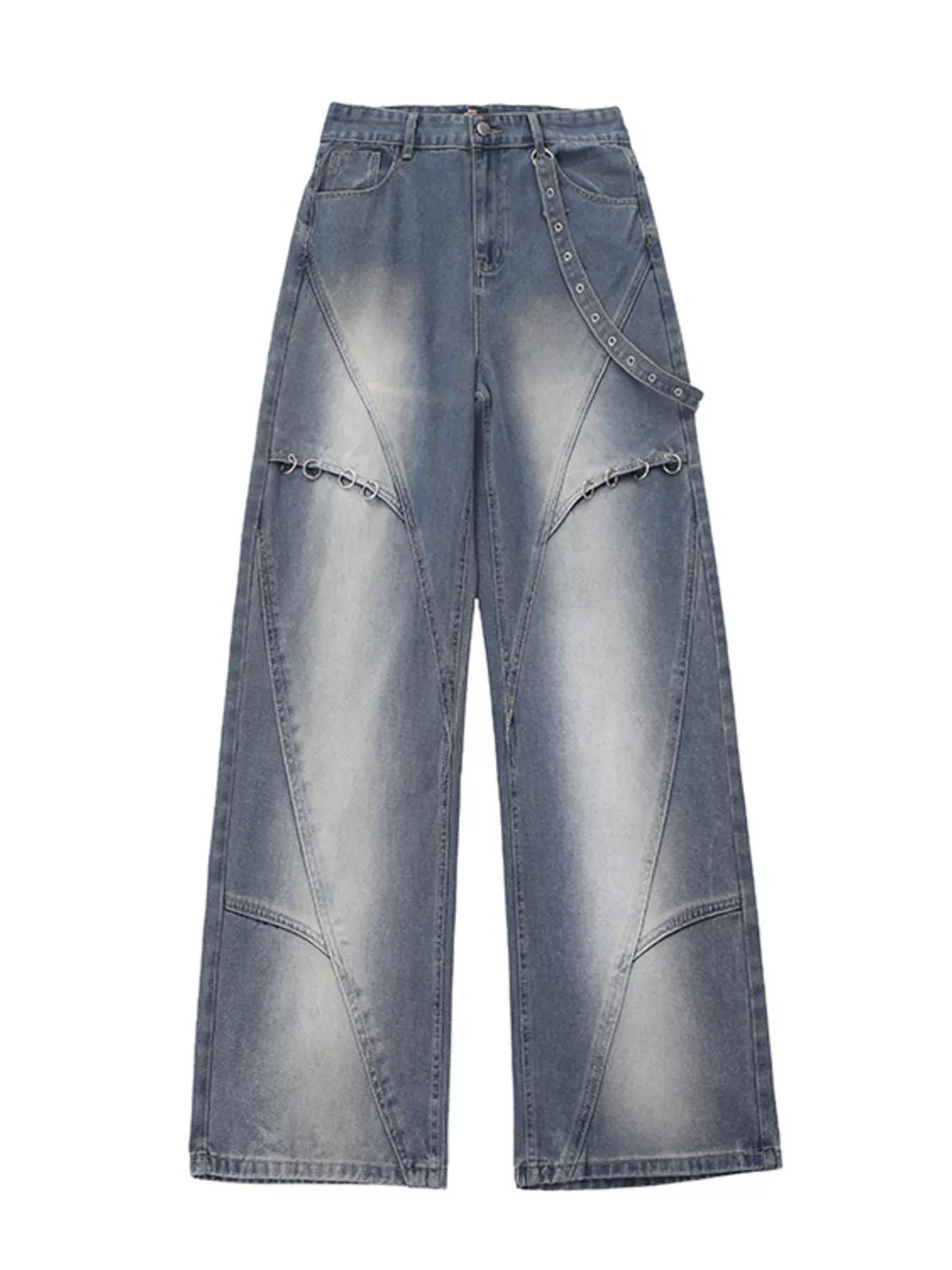 Men's Full Size Wide-Leg Denim Jeans with Metal Ring Plus Size